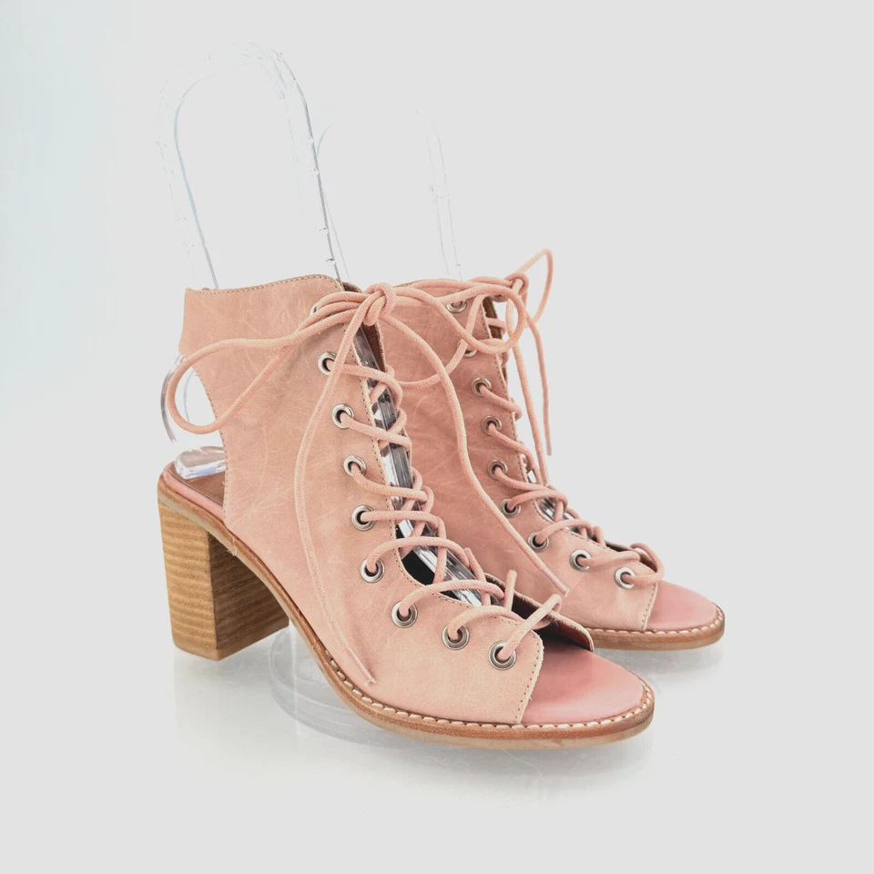 Sandalia Gladiador Jeffrey Campbell X Free People Cuero Rosa Con Cordones Boho Talla 6.5 Foto 1 de 4