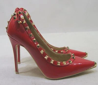 NUEVO Rojo/Dorado Tachuela 4.5" Tacón Alto Punta Punta Punta Zapatos MUJERES Talla 6.5 Foto 1 de 4