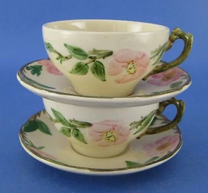 Juegos de 2 tazas y platillos Franciscan Desert Rose EE. UU. sello flores borde de vid - Imagen 1 de 4
