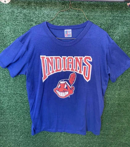 Vintage Cleveland Indians Chief Wahoo Tshirt Made USA XL Distressed Holes Cover