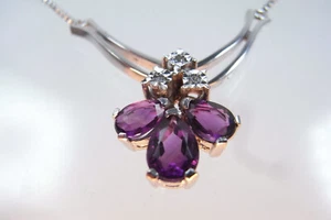 Schönes Amethyst Diamant Collier 585 Weißgold 3 Amethsyte 3 Diam. fein floral - Picture 1 of 12
