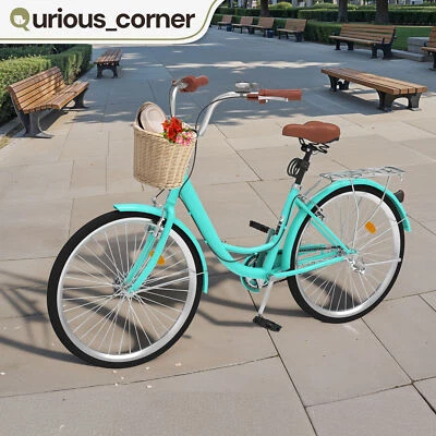 26" Beach Adult Bicycle Bike Single 1 Speed Adjustable Seat w/ Front Basket - Image 1 of 4