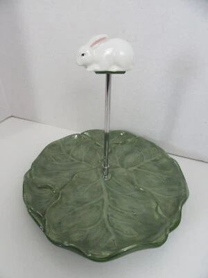 Department 56 Easter Cabbage Bunny 10" Serving Dish Platter 1 Tier - Image 1 of 3
