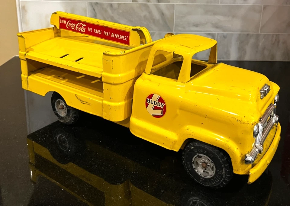 Camión de reparto Buddy L GMC 550 Coca Cola vintage de acero prensado Moline de 15" Foto 1 de 4