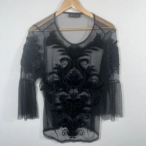 Vintage INC Damen Y2K Fairy Goth Top Gr. M transparent Burnout Nieten Witchy schwarz - Bild 1 von 12