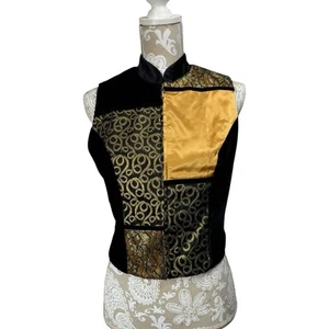 Vintage Gantos Size 6 Small Zip Vest Black Velvet Gold Lace Whimsigoth - Picture 1 of 7