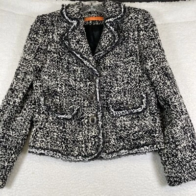 Chaqueta forrada de mezcla de lana negra/blanca Cynthia Steffe para mujer, hecha en EE. UU., talla 10 Foto 1 de 4