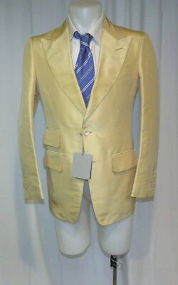 Abrigo deportivo Tom Ford Basic Base M amarillo liso piel de tiburón seda dos botones 36R nuevo con etiquetas Foto 1 de 4