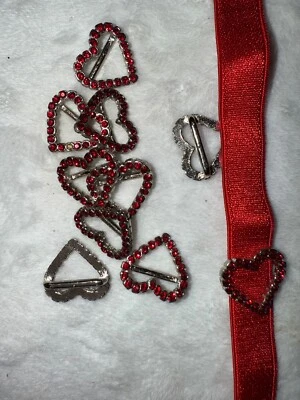 Set of 10 silver heart shaped red rhinestone  slide charm charms 1/2" opening - Image 1 of 2