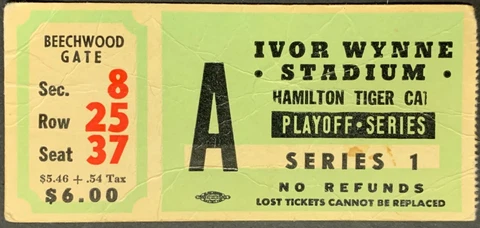 1971 Ivor Wynne Stadium Hamilton Tiger-Cats Playoff Series 1 CFL Ticket Cover