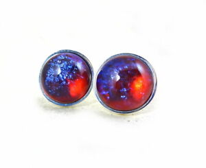 Czech Glass Mexican Opal Dragons Breath Red Blue 18mm Stainless Steel Cufflinks