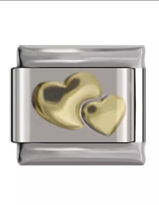GOLD DOUBLE LOVE HEART CHARM Fit For Nomination Bracelet 9mm