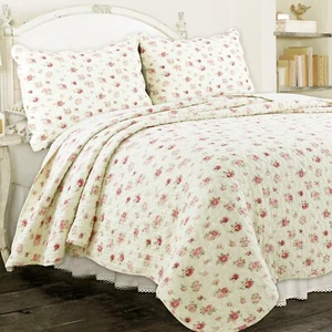 Pink Rose Garden 100% Cotton Quilt Set, Bedspread, Coverlet - Picture 1 of 6