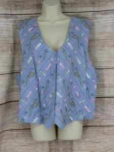 VINTAGE TanTrums Womens Plus Size 1X Button Up Vest Blue Floral Embroidered - Picture 1 of 6