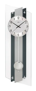 AMS 5262 Wanduhr Funk Funkwanduhr mit Pendel schwarz Pendeluhr Glas Aluminium - Bild 1 von 2