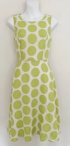 TALBOTS Women Linen Dress 2P Sleeveless Green Polka Dot Fit Flare Tie Back Waist - Picture 1 of 6