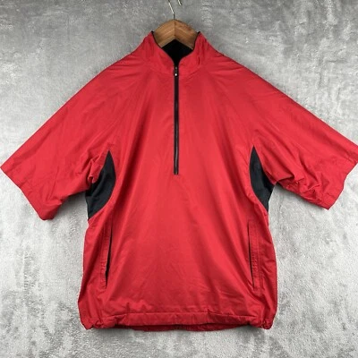 Pulôver masculino FootJoy Dryjoys golfe manga curta 1/2 zíper G vermelho preto poliéster - Imagem 1 de 4