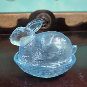 VINTAGE GLASS BUNNY RABBIT ON NEST/ PINK / TRINKET / EASTER DECOR/ NURSERY - Picture 1 of 10