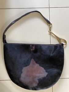 GUCCI Shoulder Horsebit  Bag Harako. Rare Natural Fur/Leather Brown Sz:L