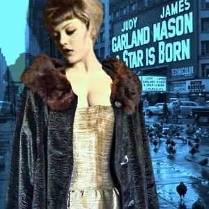 Warm Black Velvet Vintage Faux Lamb Fur Real Mink Collar Coat 1950s Jacket Small - Picture 1 of 12
