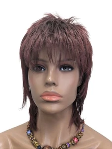 Synthetic Short Layered Spikes Fringed Wig Color 99J Wine Red Bangs - Picture 1 of 11