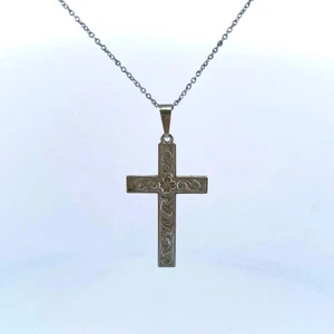 Collar Colgante Cruz Floral Plata de Ley 925 15.5" 4.5g - Imagen 1 de 5