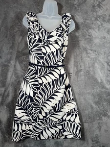 Abito Kate Spade New York taglia 10 blu navy bianco stampa foglia stella seta foderato Habotai - Foto 1 di 12