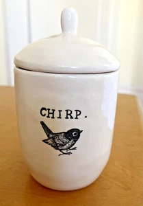 Rae Dunn "CHIRP." Canister 6”x3” Ceramic w/ Lid~Typewriter Font ~RARE Vintage! - Picture 1 of 8