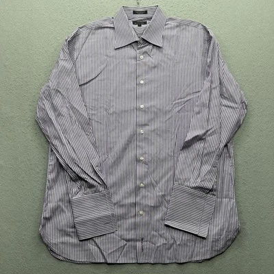 Camisa de hombre John W. Nordstrom con botones 17/35 púrpura blanco a rayas manga larga Foto 1 de 4