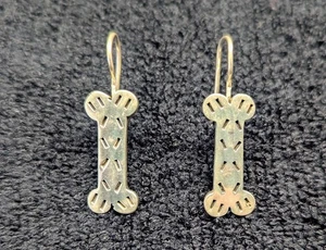Dog Bones 925 Sterling Silver Mexico Dangle Earrings. 1" - Picture 1 of 9