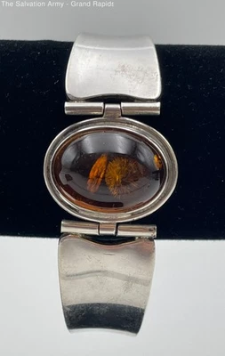 Pulseira feminina de prata esterlina âmbar mel pedra preciosa 31,43 gramas - Imagem 1 de 4