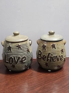 Set of (2) Nantucket Home Small Covered Canisters - Love / Believe - Picture 1 of 4