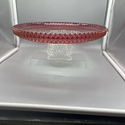 Indiana Glass 12" Pedestal Pastel Soporte Plato Diamante Punta Rubí Arándano Foto 1 de 4
