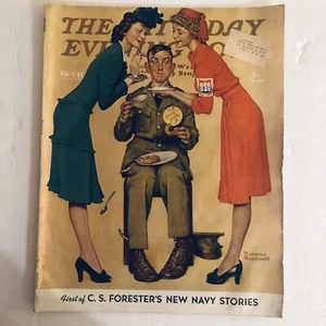 Norman Rockwell The Saturday Evening Post Magazine February Feb 7 1942 WWII USO - Picture 1 of 9