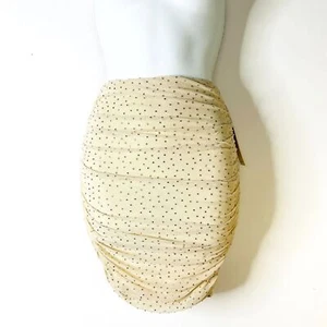 AFRM LOS ANGELES Gonna Donna XS Beige Bozzolo Shirred Maglia Bling Mini Nuova con etichette - Foto 1 di 10
