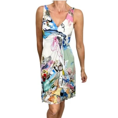 VERSACE 2009 SS listo para usar drapeado blanco sin mangas estampado mar mini vestido 40 Foto 1 de 4