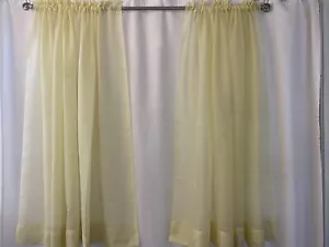 Vintage MCM Retro 2 Panels Sheer Pinch Pleat Drapes Curtains Gold Yellow Mustard - Picture 1 of 5