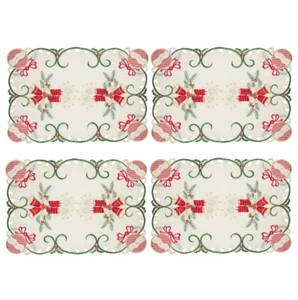 SET OF 4 HOLIDAY DECORATIVE CHRISTMAS EMBROIDERY FABRIC PLACEMAT, 11"x17" - Picture 1 of 15