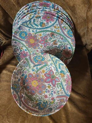  Cuencos grandes y platos de cena de melamina con flor de cachemira Cynthia Rowley de 14 piezas  Foto 1 de 4