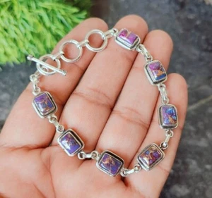 Pulsera de mujer delicada hecha a mano púrpura cobre turquesa plata 925 joyería MR#651 - Imagen 1 de 2