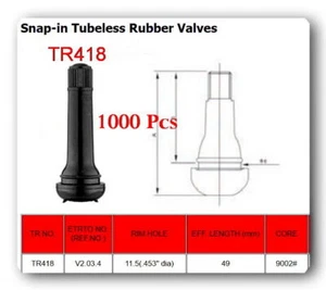 Lot 1000 TR418 Valves STANDARD 2" SNAP IN TUBELESS BLACK RUBBER TIRE VALVE STEM - Picture 1 of 2