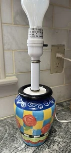 McKenzie Childs Rose Checked Inspired Table Lamp Night Light Englebreit Blue - Picture 1 of 10