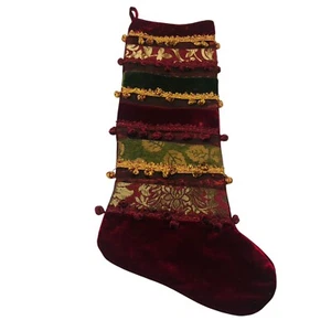 Jumbo 33” Portatarjetas Medias de Navidad Borgoña Terciopelo Brocado 5 Bolsillos - Imagen 1 de 12