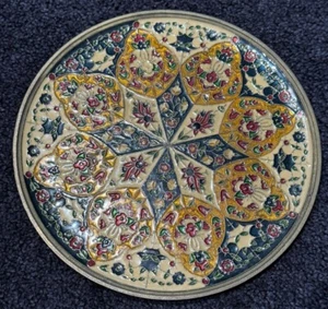 Handgefertigt in Griechenland byzantinisches Mosaik Cloisonné Emaille massive Messingplatte 7,5" - Bild 1 von 5