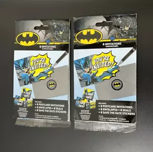 16 BATMAN Party Invitations Kids Boys Birthday Envelopes Save the Date Stickers - Picture 1 of 3