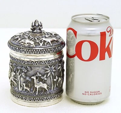 Swami Estilo Plata Raj India Colonial Redonda Curiosidades Caja Figura Animal Final Tapa Foto 1 de 4