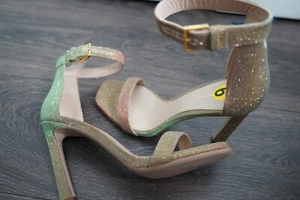 Sexy Sandals Stuart Weitzman Shimmering Fabric Ankle Strap High Heels Size 9 NEW - Picture 1 of 13