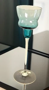 Hand Blown Blue Long Stemmed Art Glass Votive Candle Holder 11" Made Italy - Picture 1 of 7