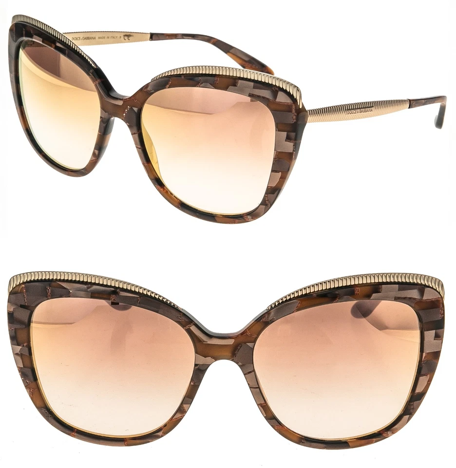 Dolce & Gabbana Gros Grain 4332 Rose Gold Brown Pearl Mirrored Sunglasses Dg4332
