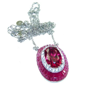Rubin Statement Halskette 10,5ct oval Edelstein 925 Sterling Silber Handarbeit 8,2g - Bild 1 von 4